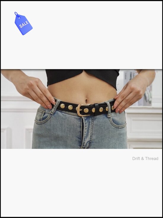 Punk Studded Fashion Belt for Jeans Pants Dresses PU Leather with Gold Buckle main image 5